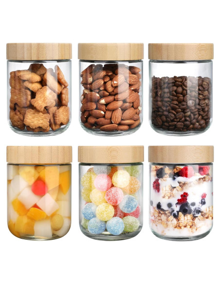 Tarros de Vidrio OcePor 6 Pack 473ml con Tapa de Bambú Tarros de Vidrio OcePor 6 Pack 473ml con Tapa de Bambú