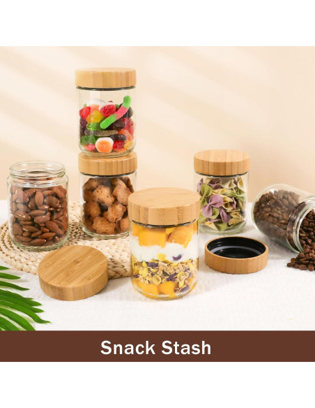 Tarros de Vidrio OcePor 6 Pack 473ml con Tapa de Bambú Tarros de Vidrio OcePor 6 Pack 473ml con Tapa de Bambú