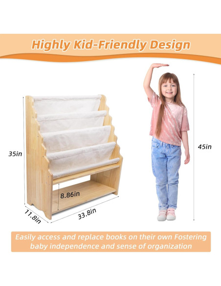 Estante de Libros para Niños JGMZTZT 4 Niveles Madera 85.8x30x88.9cm