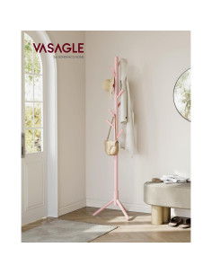 Perchero de Pie VASAGLE de Madera Sólida Rosa Gelatina 8 Ganchos 2