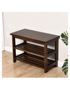 Banco de Zapatos CONSDAN de Madera Nogal Oscuro 3 Niveles