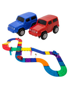 PicassoTiles Set de Rompecabezas Magnético 16 Piezas + Pista de Autos 30 Piezas