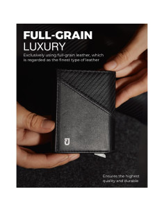 Billetera Inteligente Jenoss Eclipse para Hombres - Cuero Saffiano, RFID, 12 Tarjetas, Negro Carbón 2