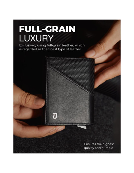 Billetera Inteligente Jenoss Eclipse para Hombres - Cuero Saffiano, RFID, 12 Tarjetas, Negro Carbón