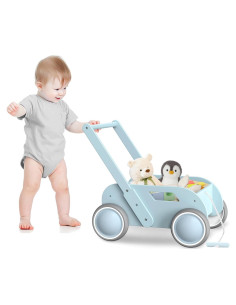 Andador de Madera WyfKyd Ajustable con Ruedas para Bebés 12-36 meses