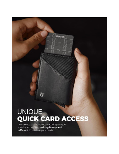 Billetera Inteligente Jenoss Eclipse para Hombres - Cuero Saffiano, RFID, 12 Tarjetas, Negro Carbón