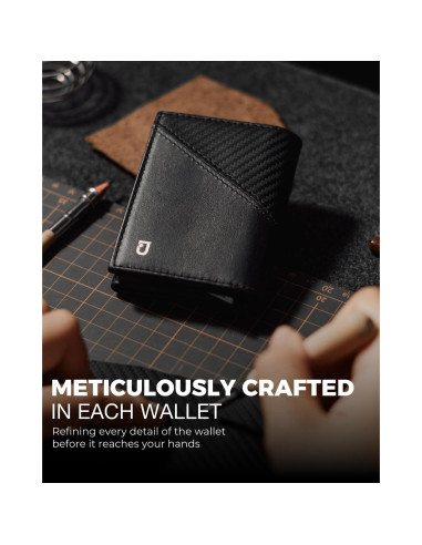 Billetera Inteligente Jenoss Eclipse para Hombres - Cuero Saffiano, RFID, 12 Tarjetas, Negro Carbón