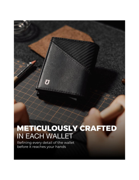 Billetera Inteligente Jenoss Eclipse para Hombres - Cuero Saffiano, RFID, 12 Tarjetas, Negro Carbón