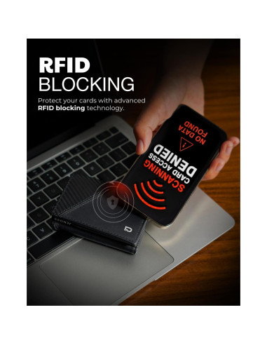 Billetera Inteligente Jenoss Eclipse para Hombres - Cuero Saffiano, RFID, 12 Tarjetas, Negro Carbón