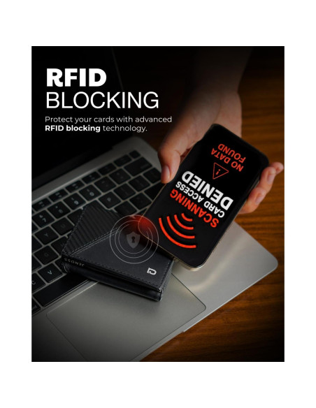 Billetera Inteligente Jenoss Eclipse para Hombres - Cuero Saffiano, RFID, 12 Tarjetas, Negro Carbón