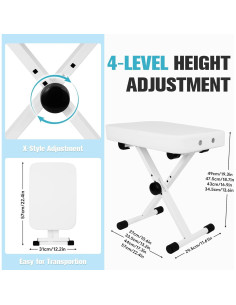 Banco de Piano TENTOTEN Ajustable Plegable Blanco 3.5 kg 2