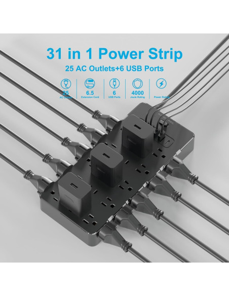 Protector de Sobretensión Nanolake 25 Salidas AC 6 USB 4000J