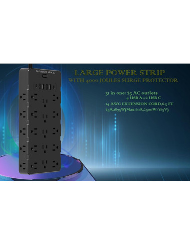Protector de Sobretensión Nanolake 25 Salidas AC 6 USB 4000J