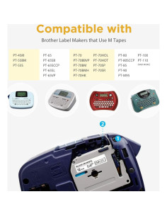 Paquete de 6 cintas compatibles Brother M-K231 12mm blancas 2