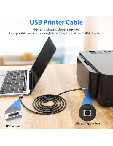 Cable de Impresora USB A a USB B 10 pies AIAUXAI