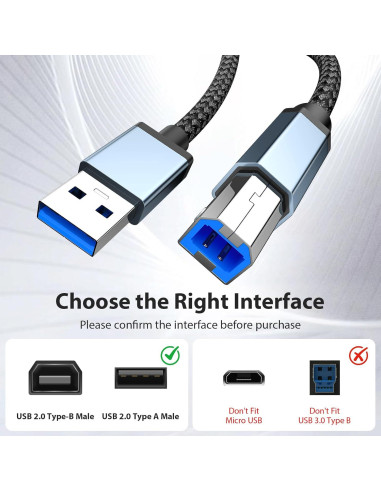 Cable de Impresora USB A a USB B 10 pies AIAUXAI