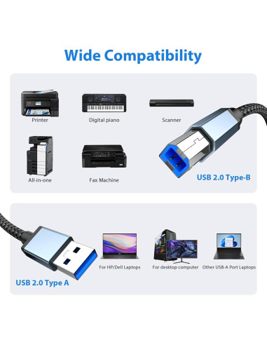 Cable de Impresora USB A a USB B 10 pies AIAUXAI