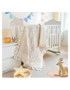 Juego de Ropa de Cuna Wowelife 3 Piezas Beige con Volantes