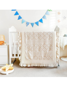 Juego de Ropa de Cuna Wowelife 3 Piezas Beige con Volantes 2