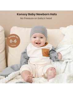 Konssy Paquete de 6 Gorras Beanie Suaves para Bebés 0-6 Meses 2