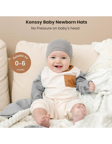 Konssy Paquete de 6 Gorras Beanie Suaves para Bebés 0-6 Meses