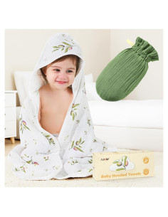 Toalla de Muselina con Capucha SUOSDEY 71x71 cm Verde
