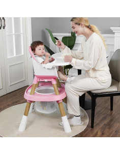 Silla Alta 15 en 1 RIROMGY para Bebés Rosa - Fácil de Limpiar 2