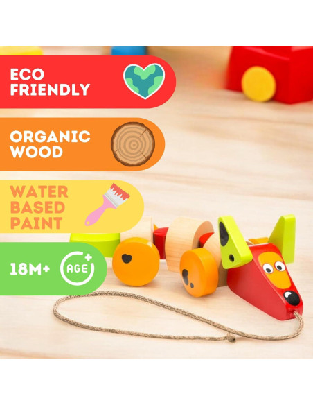 Juguete de Tirar Perro Salchicha Wise Elk - Madera FSC 10.5x26 cm