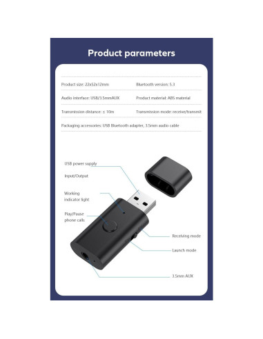 Transmisor Receptor Bluetooth 5.3 Gentechvvybuy 3.5mm Aux