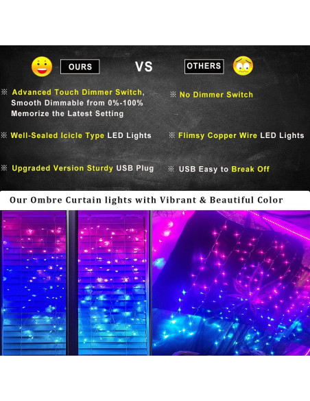 Luces de Cortina LED Ombre Rosa Púrpura Azul CoziTech 1.49x1.55m