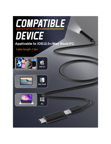 Cámara Endoscopio ZOIOT 1920P HD 1.83M IP67 8mm Luz LED