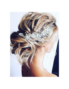 Tocado nupcial Unicra de flores y strass dorado 25 cm