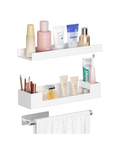 Estantes de baño HIIMIEI flotantes blancos 3 en 1 con barra