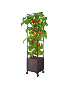 Caja de Jardín Elevada Antmoilios 142 cm con Enrejado y Ruedas