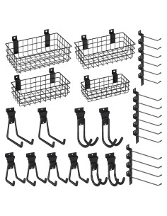 Juego de Accesorios para Slatwall INCLY 30 PCS con 4 Cestas y 26 Ganchos