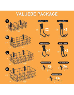 Juego de Accesorios para Slatwall INCLY 30 PCS con 4 Cestas y 26 Ganchos 2