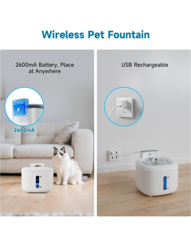 Fuente de Agua Inoxidable Pawinner 1.8L para Gatos Silenciosa