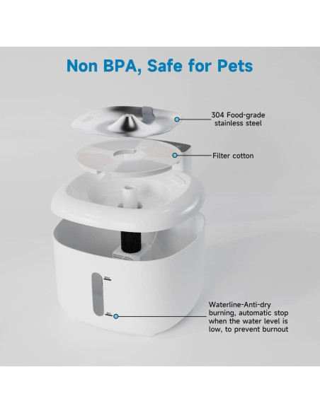 Fuente de Agua Inoxidable Pawinner 1.8L para Gatos Silenciosa