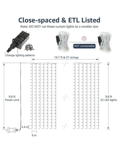 Luces de Cortina LED 594 Lighting EVER 6m x 3m 27 Cuerdas