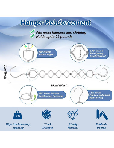 Paquete de 10 Perchas Plegables Meyeyaia Plateadas 49 cm