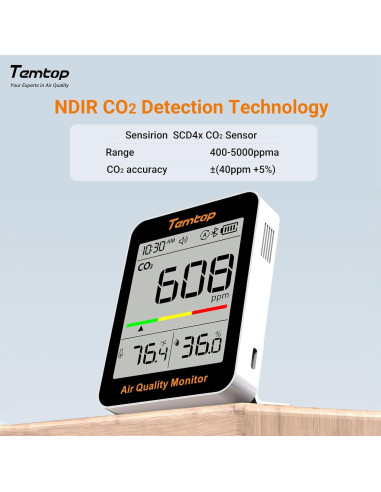 Temtop Monitor de CO2 Portátil con Pantalla LCD y App BLE