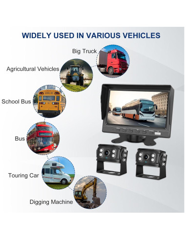 Cámara de Respaldo Dual SZHSTECS 4K Pantalla 7" HD IP68