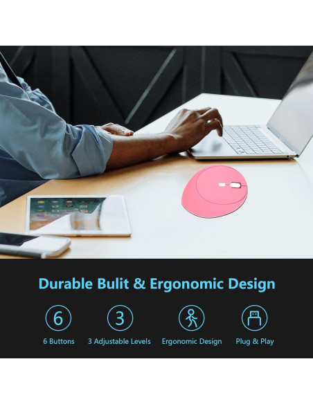 Mouse Inalámbrico Ergonómico Super Space Rosa 1600 DPI