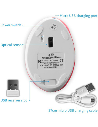 Mouse Inalámbrico Ergonómico Super Space Rosa 1600 DPI