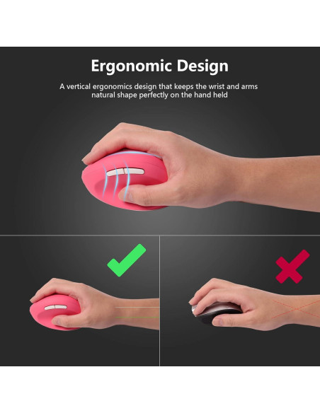 Mouse Inalámbrico Ergonómico Super Space Rosa 1600 DPI