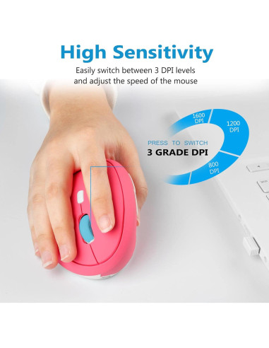 Mouse Inalámbrico Ergonómico Super Space Rosa 1600 DPI