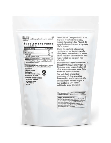 Caramelos Blandos GNC Vitamina D-3 1000 UI Chocolate 60 Unidades