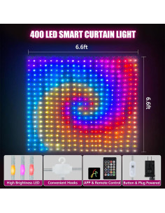Cortina de Luz LED Inteligente 2m x 2m con APP y Control Remoto 2