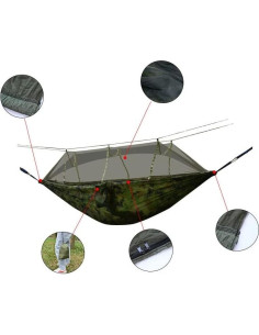 Hamaca de Camping Ligera y Portátil con Red Antimosquitos - Rosa y Azul 2