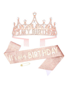 Corona y Banda de Cumpleaños Ahoney Oro Rosa para Mujeres